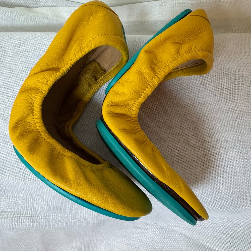 Tieks Yellow Flats with Elastic Trim and Foldable Design With A Box And Flower - Picture 8 of 13